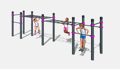 Детский спортивный комплекс с двухуровневым рукоходом и шестью турниками Диксон