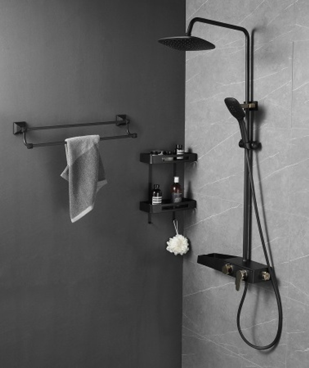 Душевая система AZARIO с поворотным изливом, керамический картридж, черный/золото (AZ-801-2)