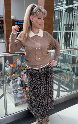 Итальянская двойная юбка на мягком поясе под леопард