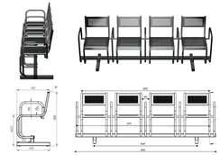 Секция стульев перфорированная четырехместная неразборная на круглой трубе с подлокотниками