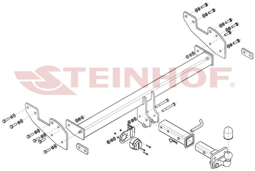 Фаркоп на Toyota Hilux 4WD двойная кабина, без силового бампера 2016-, JAC T6 2019-, JAC T8 Pro 2023- без подрезки бампера (паспорт и сертификат в комплекте)(без электрики) Steinhof.T-153