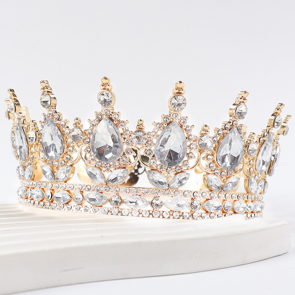 Декоративная корона на торт, золото (Белые камни)