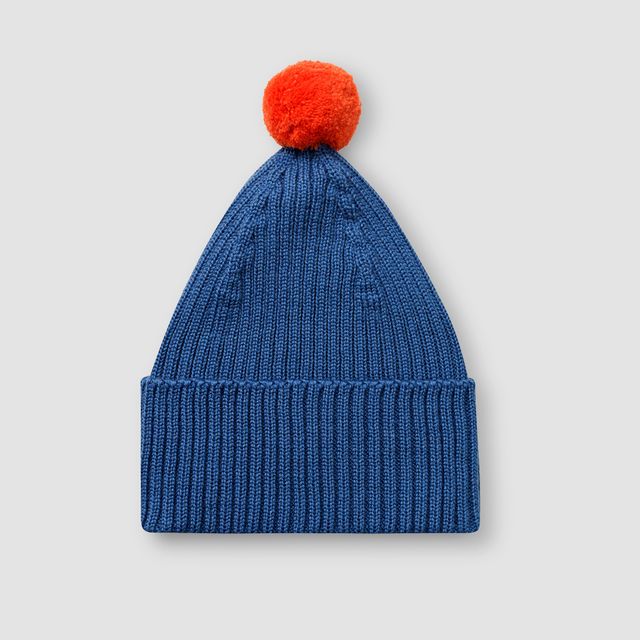 Шапка с помпоном синий/оранж