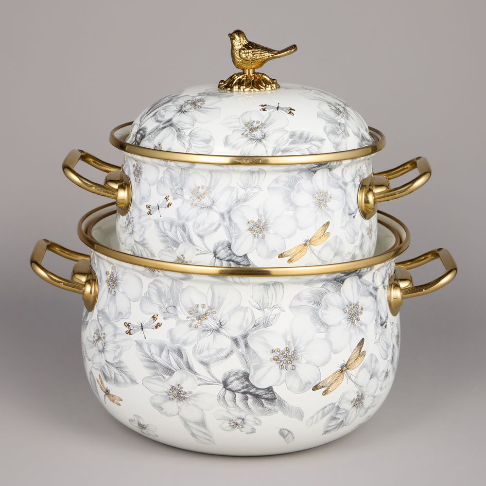 НАБОР КАСТРЮЛЬ AGNESS ЭМАЛИРОВАННЫХ СЕРИЯ "ЯБЛОНЕВЫЙ САД", 4ПР. 2,1Л И 3,8Л