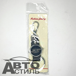 Брелок для ключей Кожа  ОПЕЛЬ OPEL  Хлястик с металл эмблемой с 2ным карабином