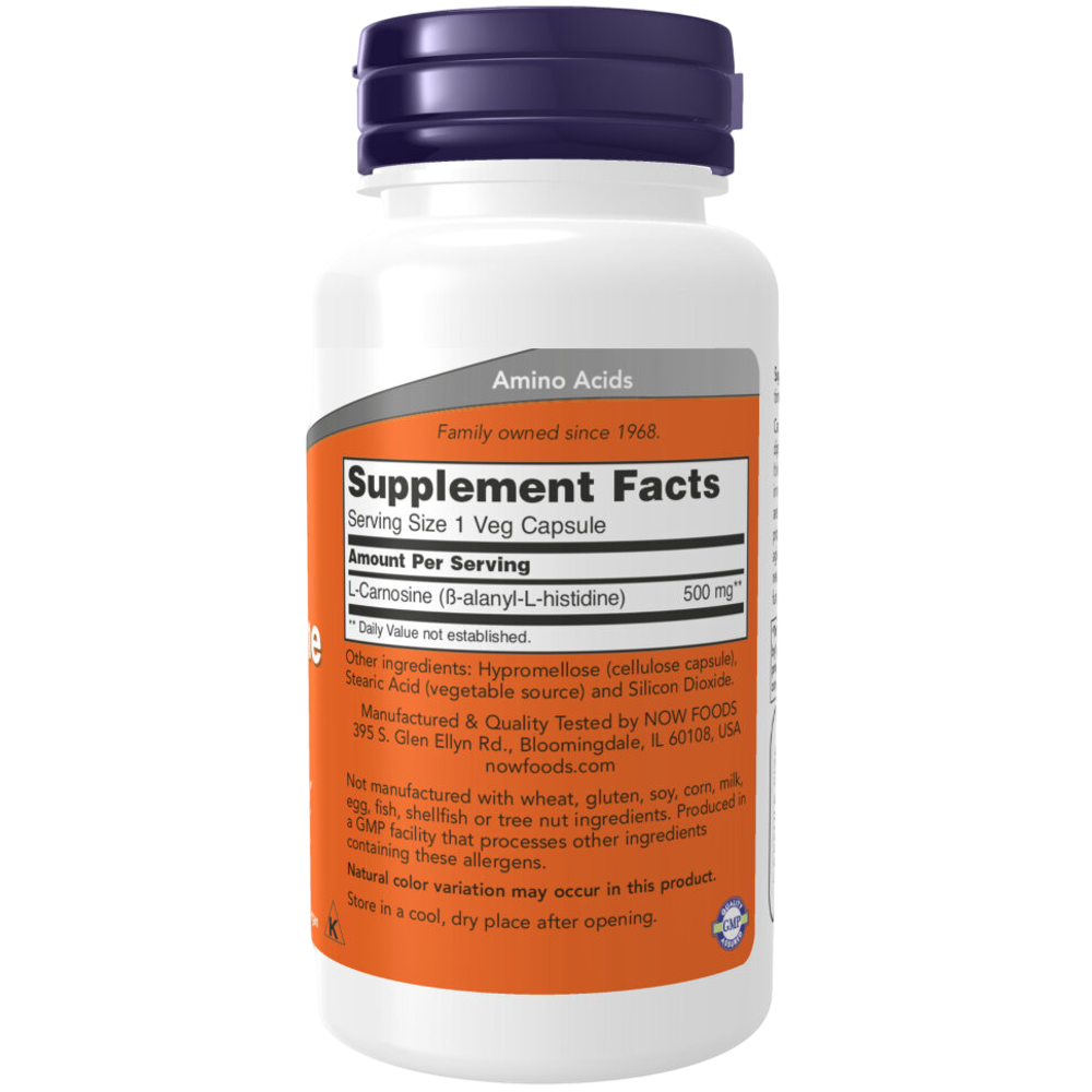 Now Foods L-Carnosine 500 mg 50 / 100 veg capsules, Карнозин !!!Срок 08.2025