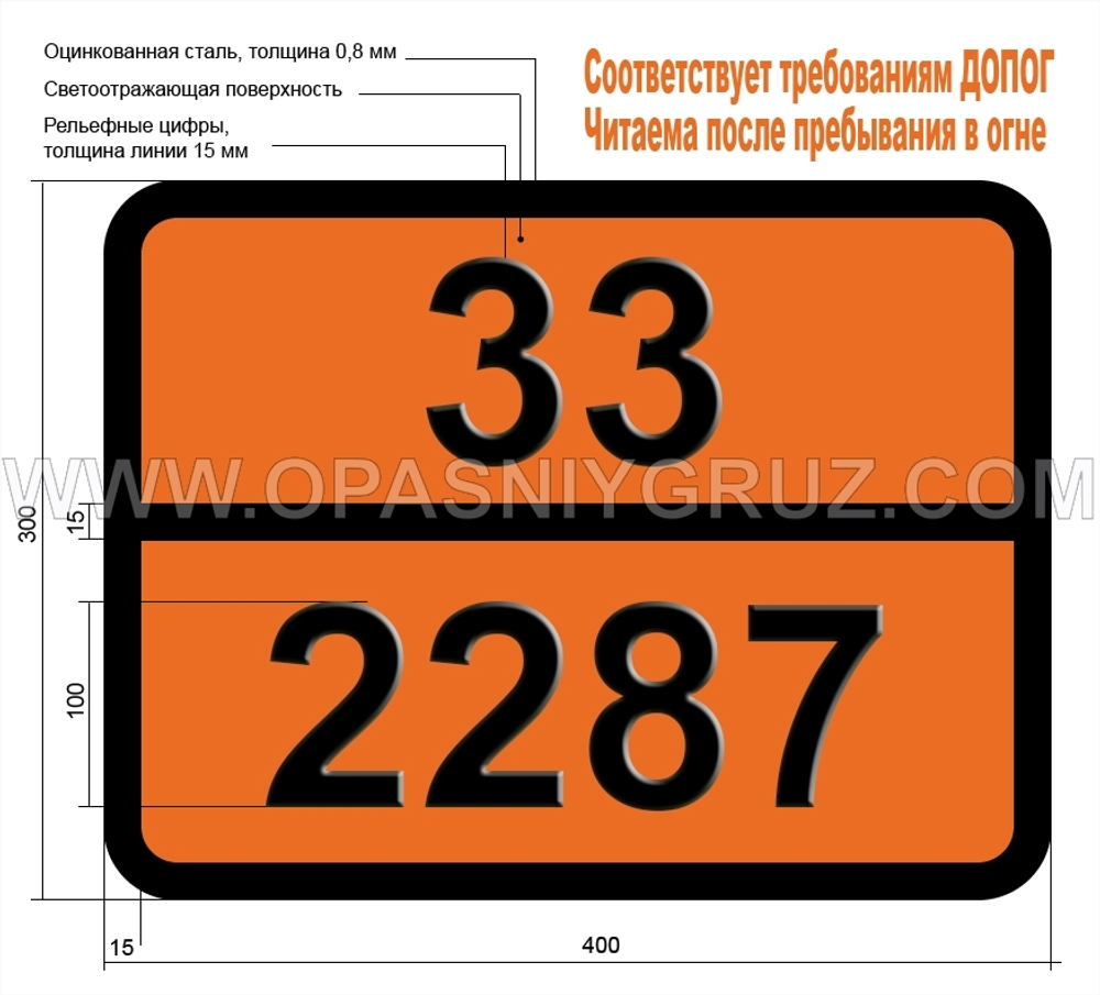 Табличка Опасный груз 33-2287 ИЗОГЕПТЕН