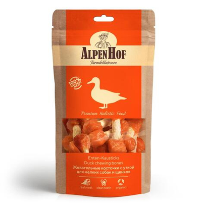 Лакомство Alpen Hof для мелких собак и щенков, жевательные косточки с уткой, 50 г
