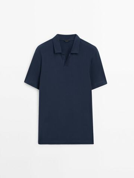 Massimo Dutti Поло из смесового хлопка с короткими рукавами, индиго