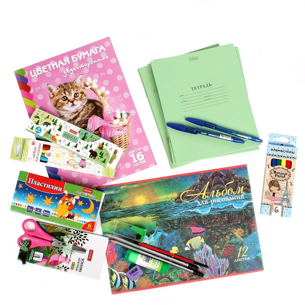 Набор школьно-письменных принадл. "Учись с удовольствием! Кошарики" 27 предм. (Хатбер)