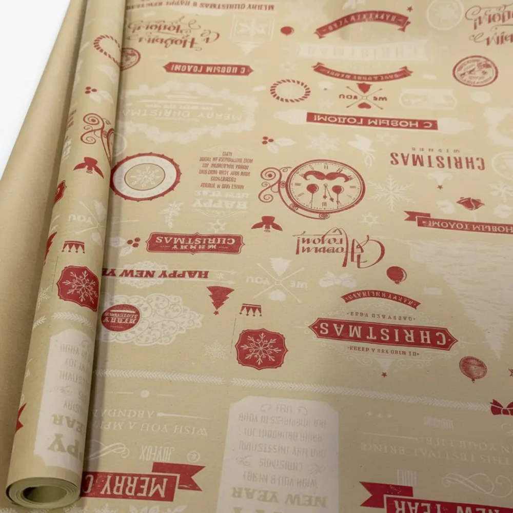 Бумага упаковочная 70 см х 10 м "Новогодняя" в рулоне (Крафт)