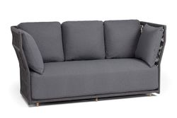 "Лугано" диван 3-местный плетеный из роупа, каркас алюминий темно-серый (RAL7024) муар, роуп темно-серый круглый, ткань темно-серая YB25-0027