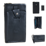 Мужской чёрный клатч портмоне из натуральной кожи на молнии с карманом для телефона GALIB 7M171