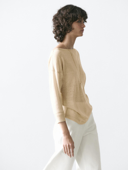 Massimo Dutti Футболка из смеси шерсти и льна, светло-бежевый