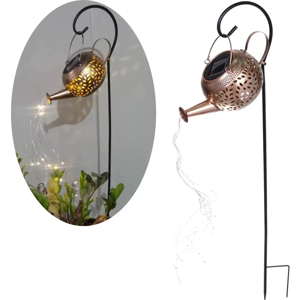 Светильник дачный на солн.батерее «Чайник Лампа» 27*15*10 см, 37 ламп LED (6 нитей, длина 55 см, подставка 79 см), Теплый белый