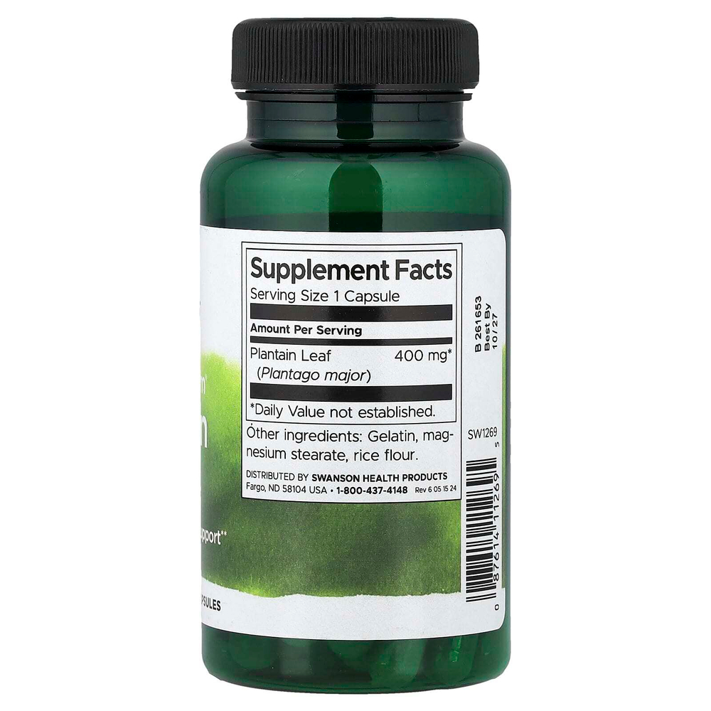 Swanson, листья подорожника Full Spectrum®, 400 мг, 60 капсул