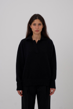Джемпер Поло из шерсти ягнёнка 100%. Цвет чёрный. Дефект полотна. №20