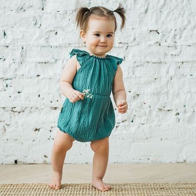 Ruffled muslin bodysuit 3-18 months - Aquamarine