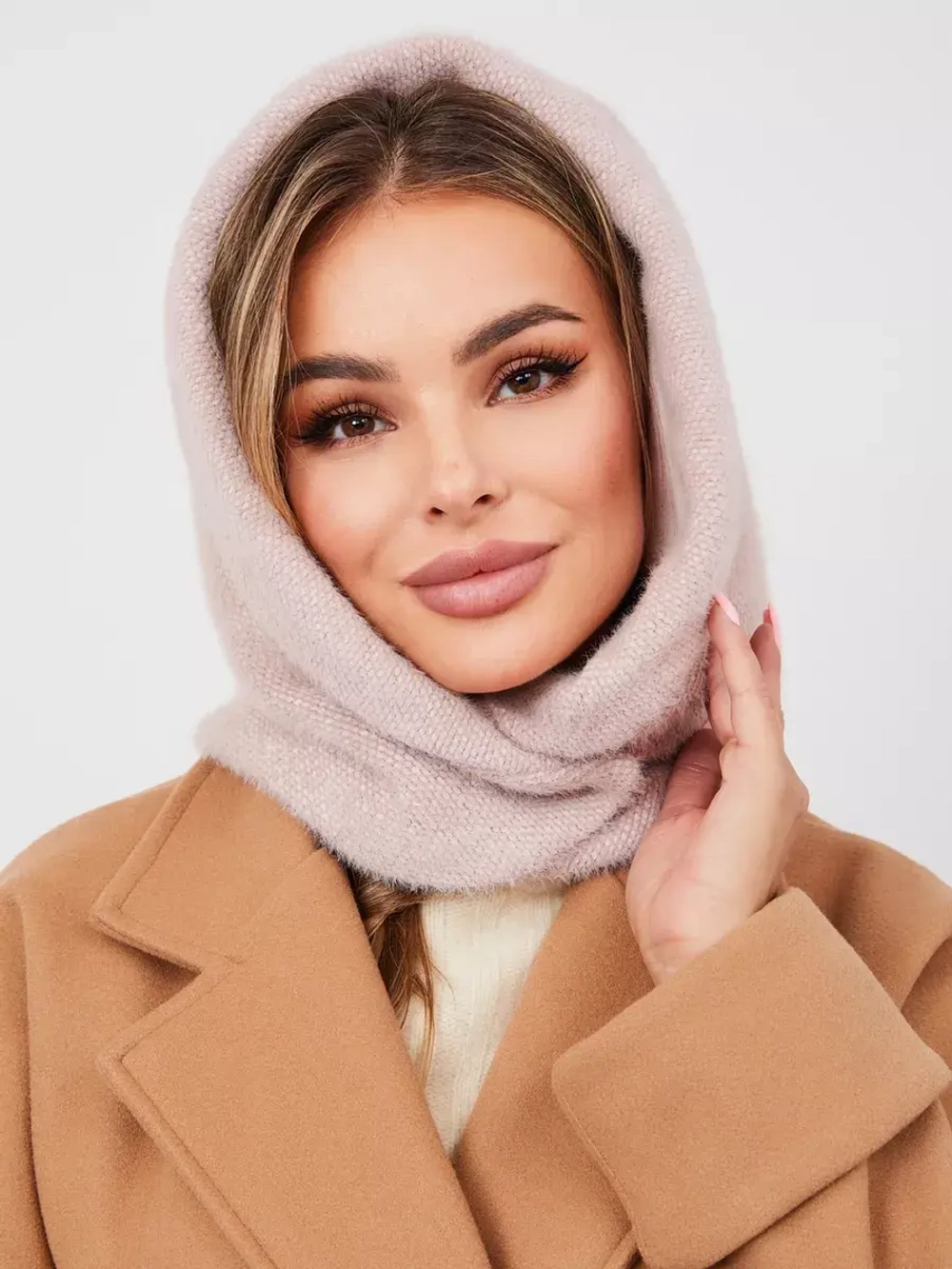 Капор зимний вязаный капюшон на флисе