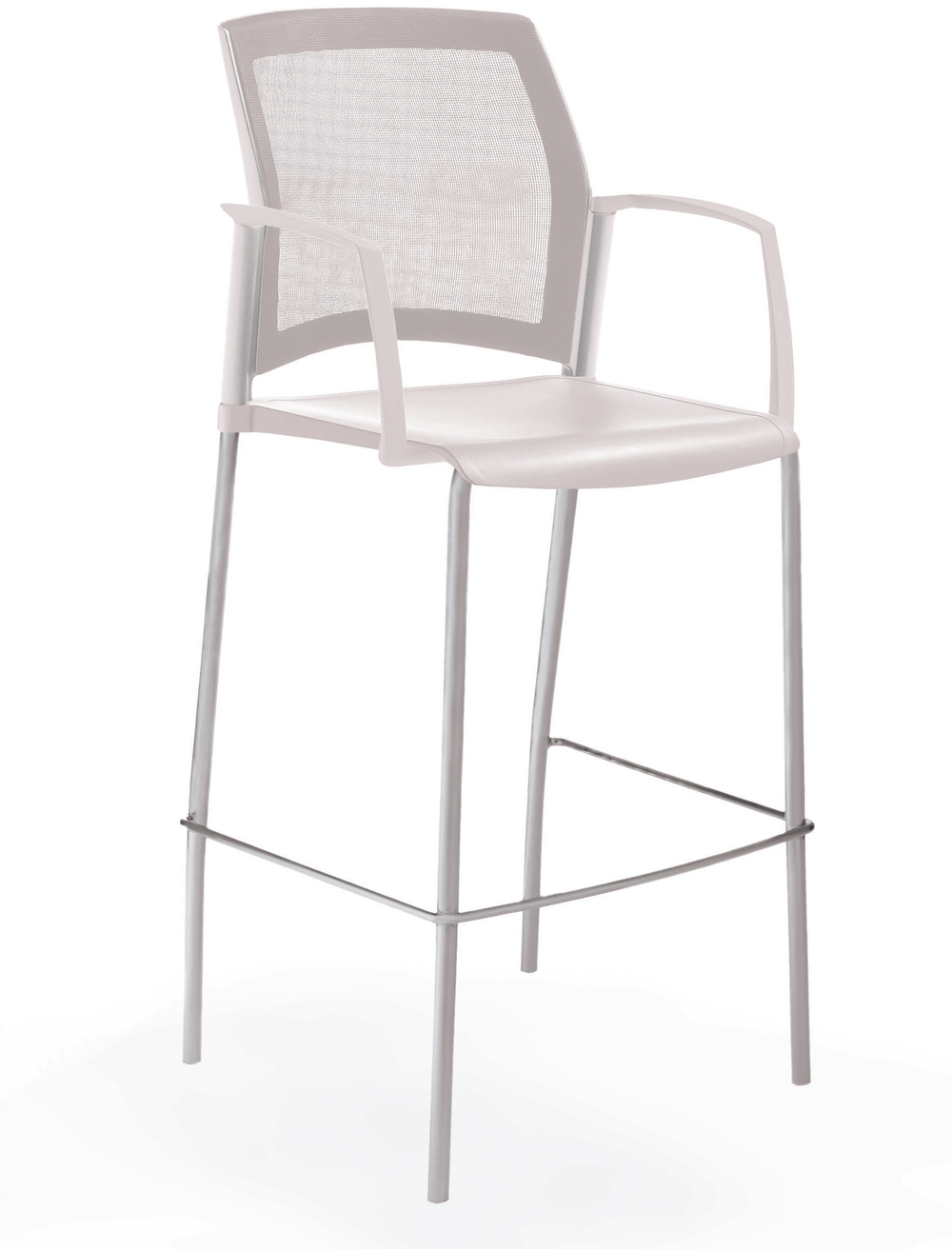 стул Rewind стул барный на 4 ногах, каркас серый, пластик белый, спинка-сетка, с закрытыми подлокотниками