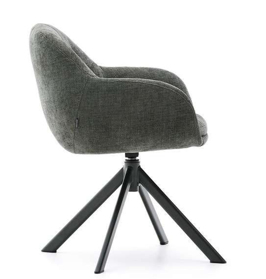 Dorina Вращающееся кресло из зеленого шенилла и стальными зелеными ножками