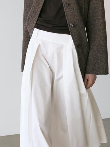 Massimo Dutti Юбка миди с петлями для пояса, белый