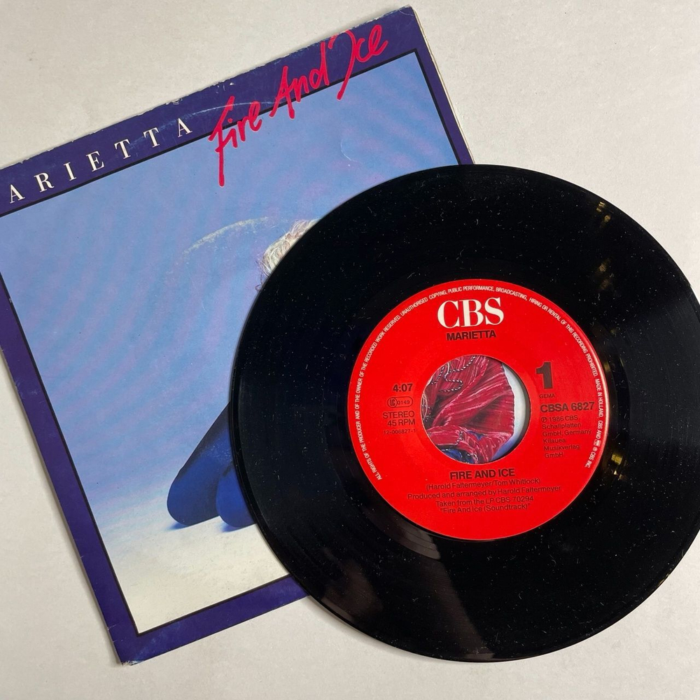 Винтажная виниловая пластинка LP Marietta Fire And Ice (Germany 1986) 7 дюймов, 45 RPM, Single