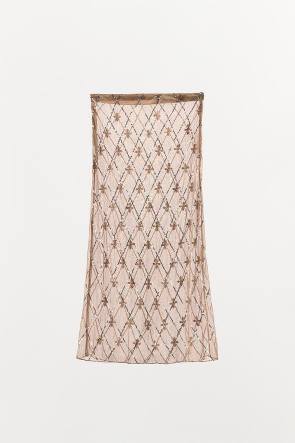 ZARA ЮБКА МИДИ С ВЫШИВКОЙ И БИСЕРОМ, ЦВЕТ РОЗОВОГО ДЕРЕВ