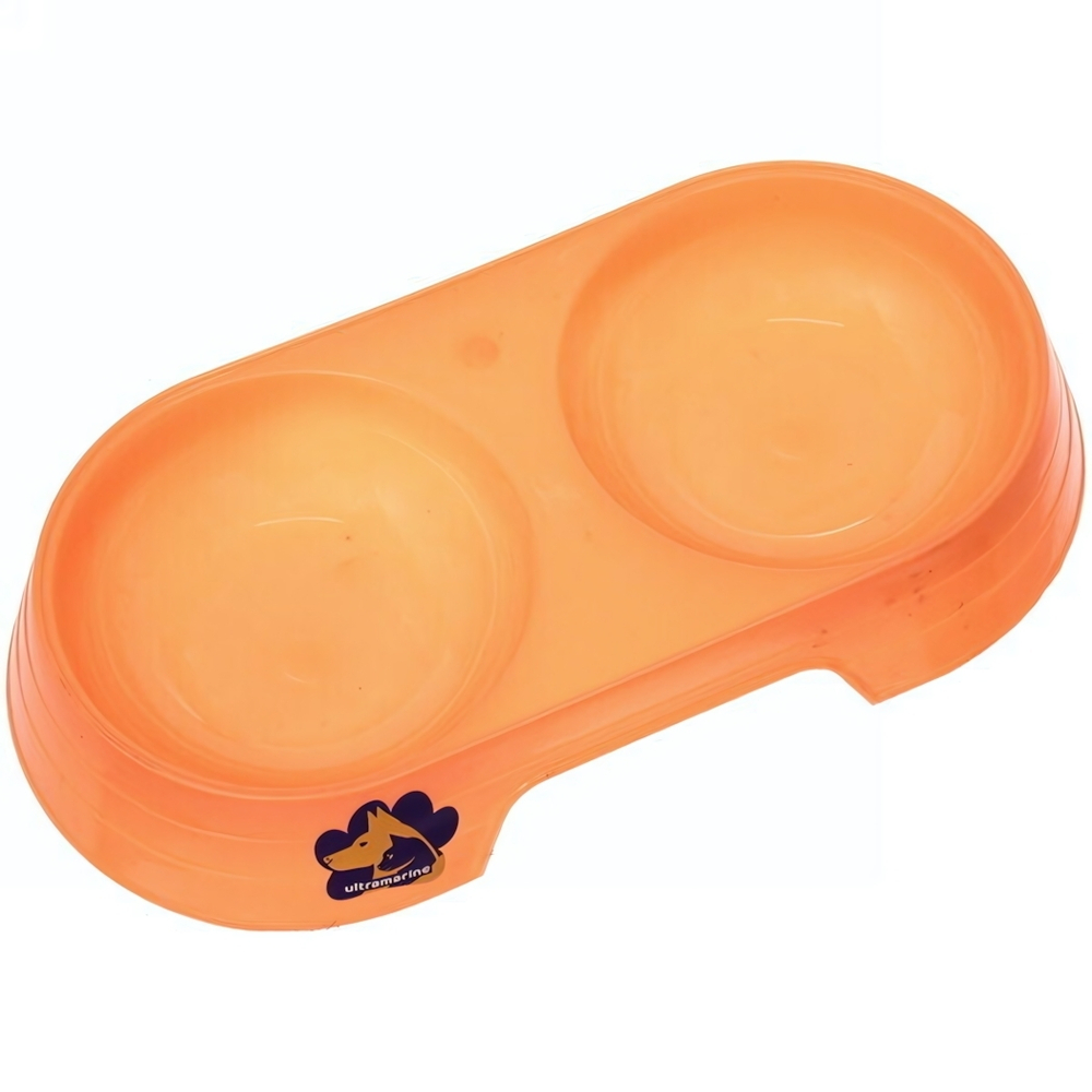 Миска пластиковая двойная «Мр. Марли», цвет кораловый, 23*12*4см