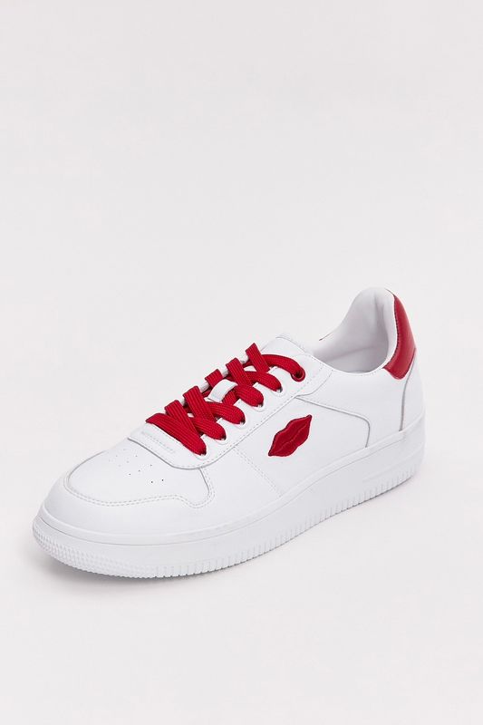 Кроссовки из кожи с красными губами, белый