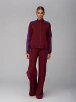 Женский хлопковый спортивный костюм бордовый с контрастными линиями