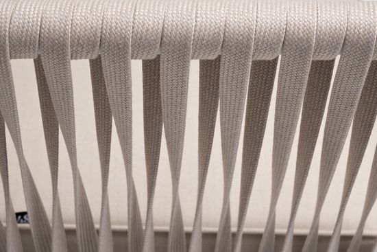 "Касабланка" диван 2-местный плетеный из роупа, каркас алюминий белый муар, роуп бежевый 20мм, ткань бежевая 15052