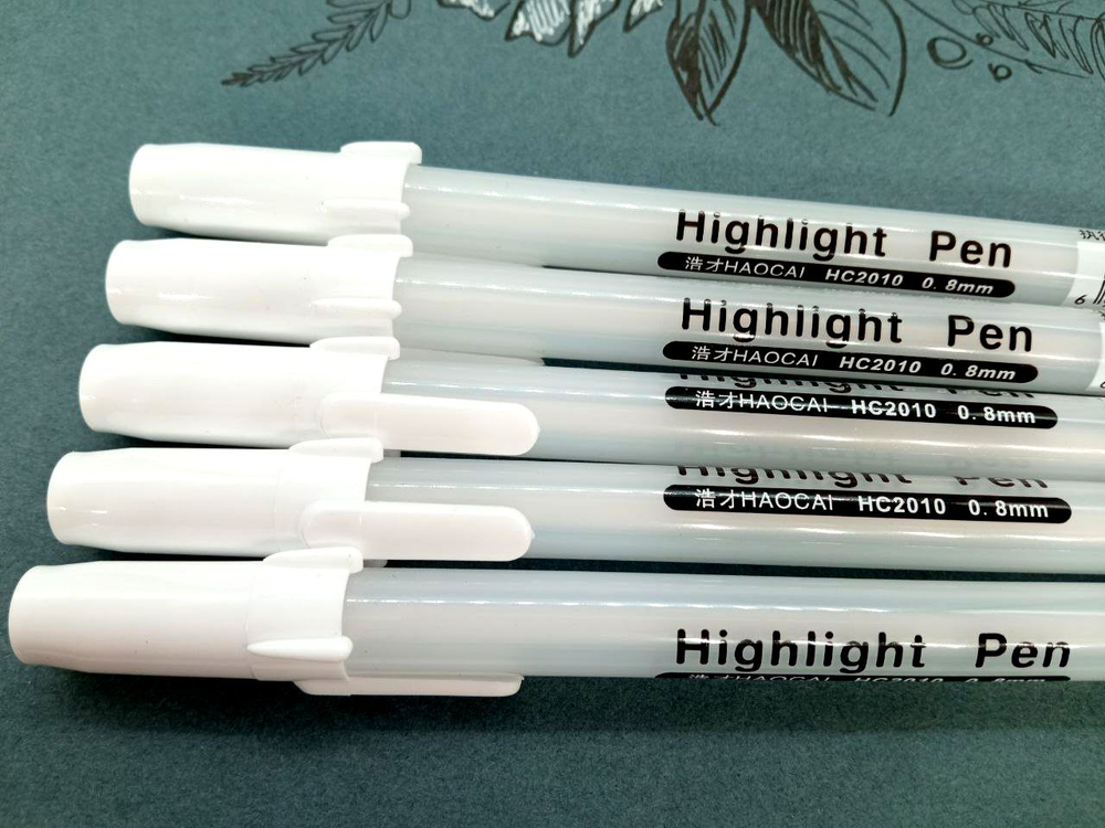 Комплект из 5 белых гелевых ручек + 5 черных линеров (лайнеров) с толщинами 005/01/03/08/BR для рисования и скетчинга