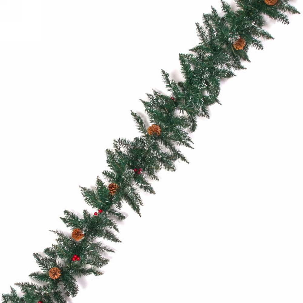 Гирлянда хвойная «Морозное утро» 2,7 м (220 веток) ПВХ, белый иней, шишки, ягоды