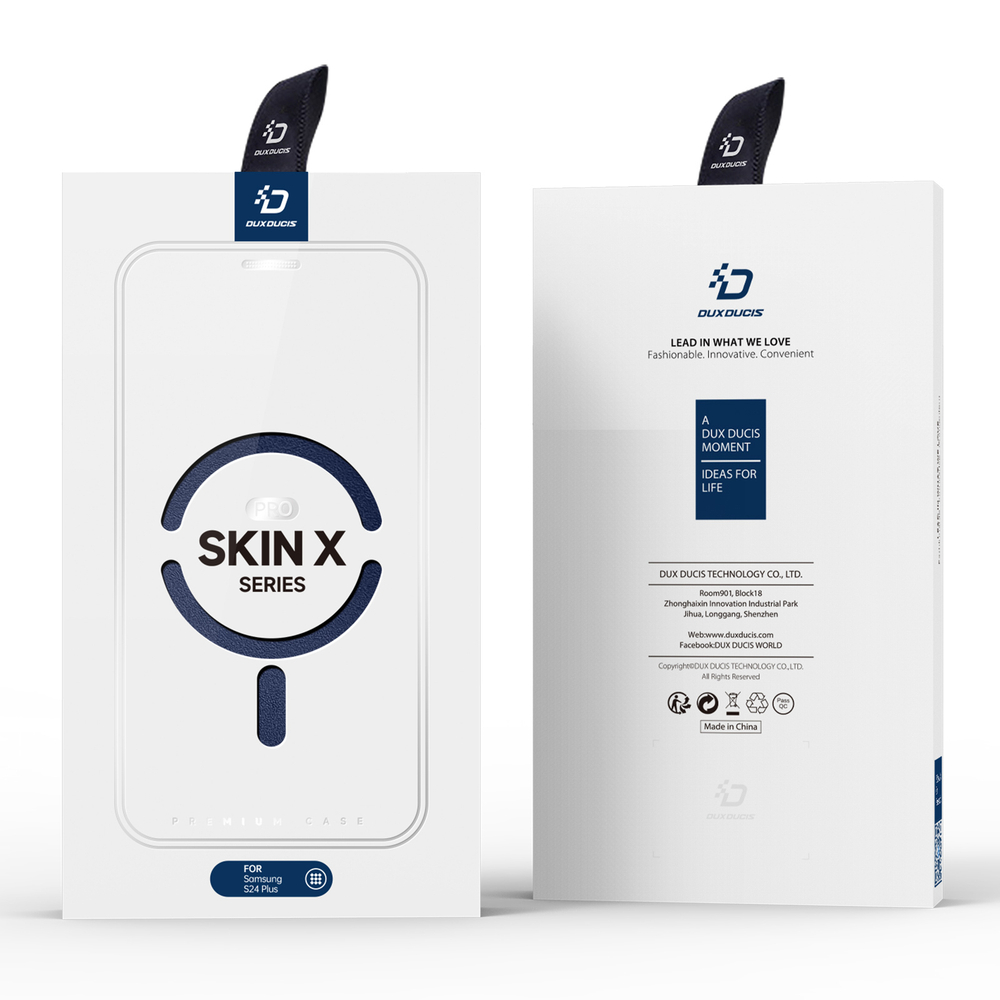 Прозрачный чехол книжка синего цвета с поддержкой MagSafe от Dux Ducis для Samsung Galaxy S24+, серия Skin X Pro Series Case