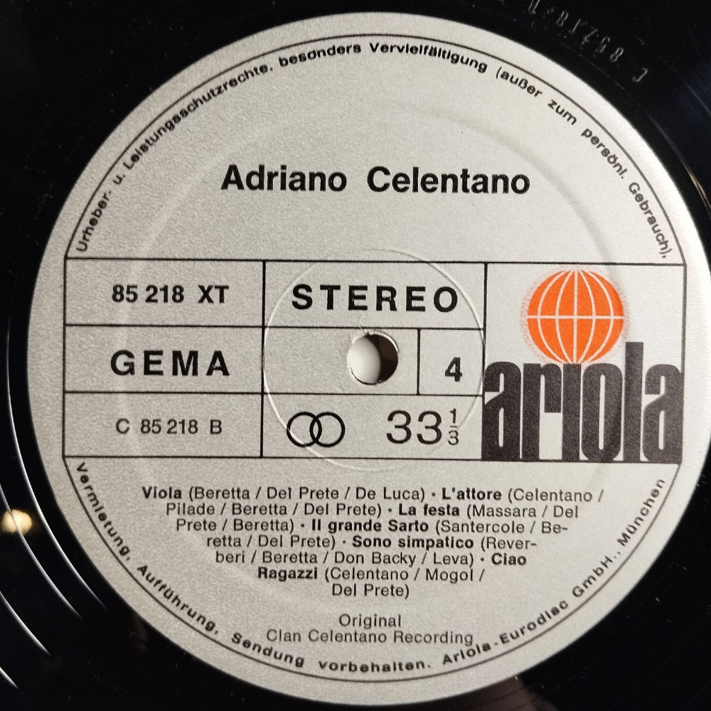 Винтажная виниловая пластинка LP Adriano Celentano Azzurro (Germany 1971) Buona Sera