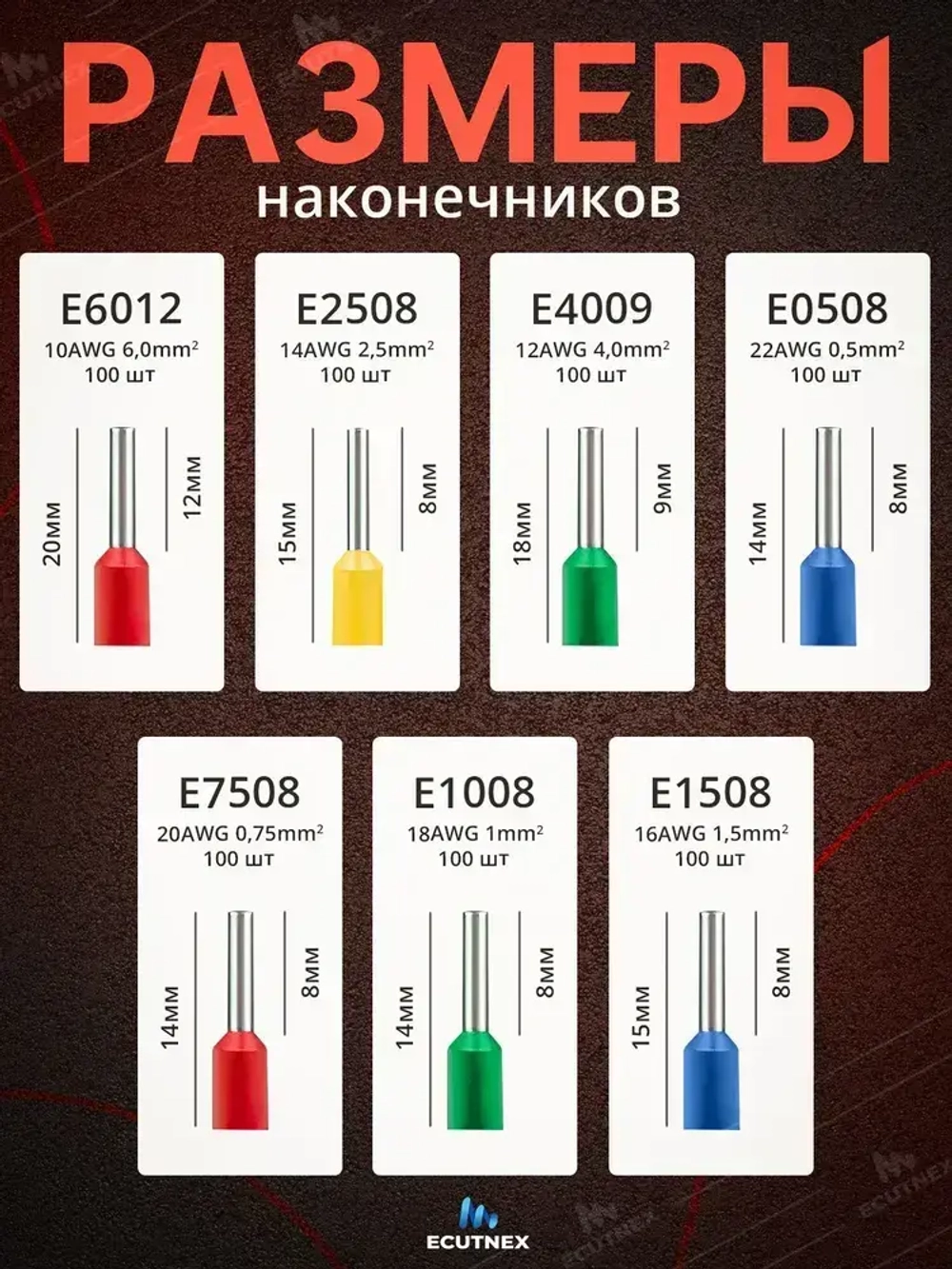 Набор наконечников НШВИ для проводов 700 шт. Гильзы для проводов от 0,5 до 6 мм2.