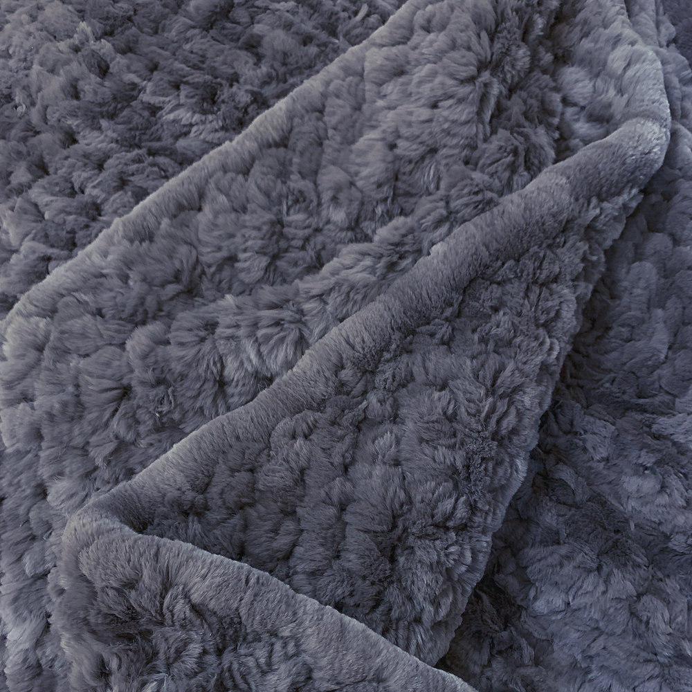 Вязаный плед из натурального меха рекс 200*150 см (темный графит, однотонный)