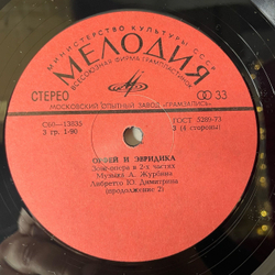 Винтажная виниловая пластинка LP А. Журбин, Ю. Димитрин, Зонг Опера Орфей И Эвридика (СССР 1981)