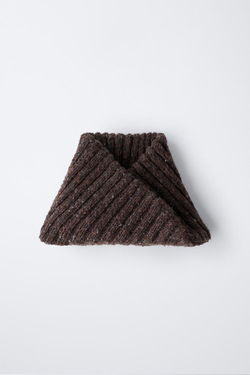 ZARA ВЯЗАНЫЙ ВОРОТНИК-ХОМУТ С ШЕРСТЬЮ, КОРИЧНЕВЫЙ