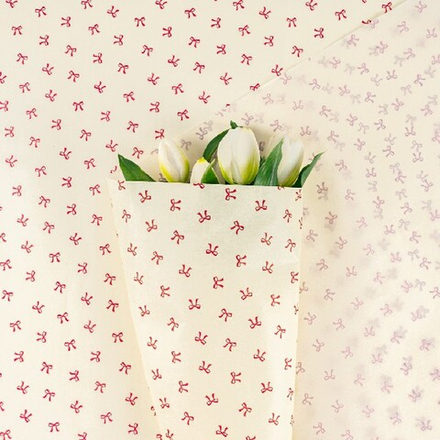 Бумага тишью "Бантики" 49*67см Красные на сливочном (20л)