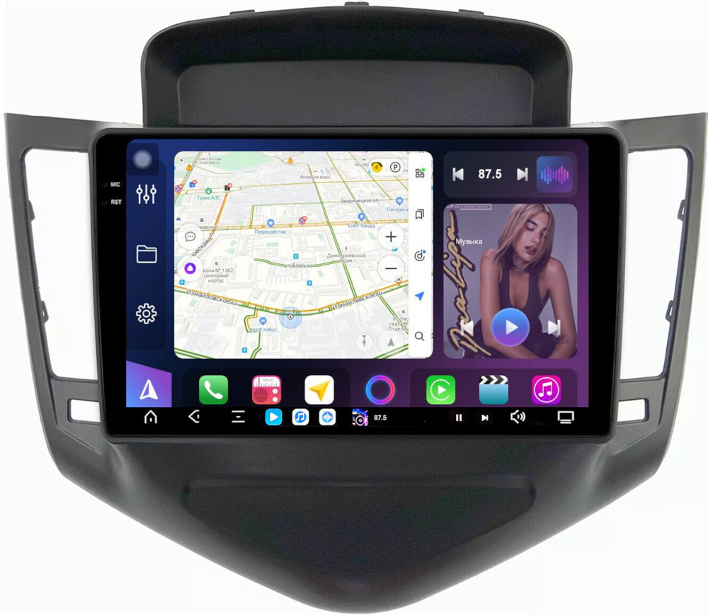 Магнитола для Chevrolet Cruze 1 2009-2012 (рамка черная) - FarCar XXL045M монитор 9.5" 2K QLED на Android 14, TS20, 8+256Гб, CarPlay, 4G SIM-слот