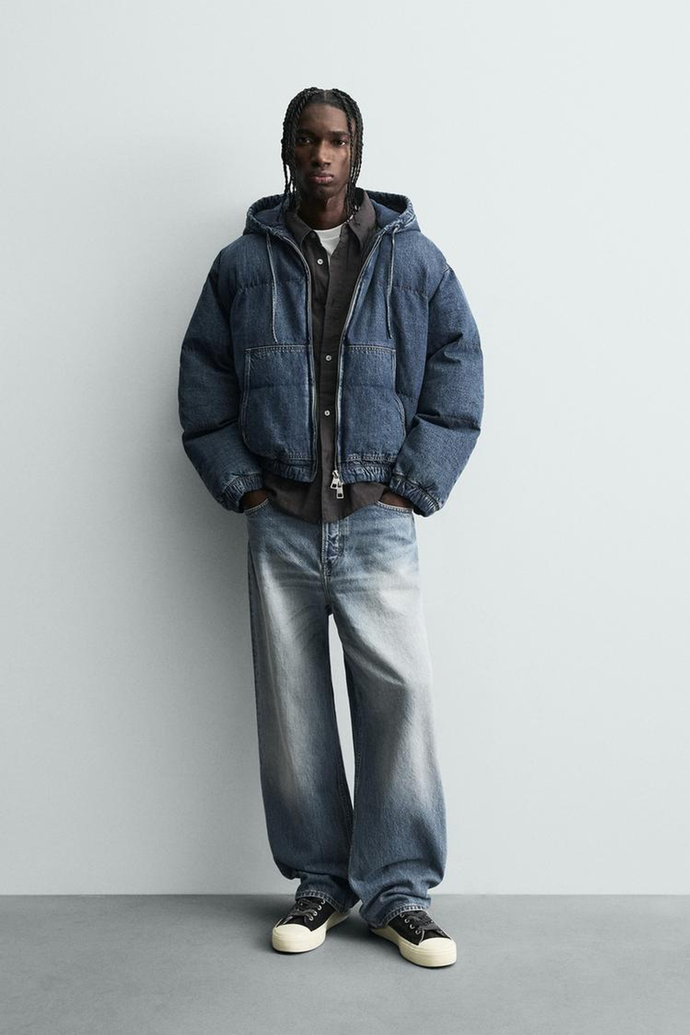 ZARA УТЕПЛЕННАЯ ДЖИНСОВАЯ КУРТКА, ВЫЦВЕТШИЙ СИНИЙ