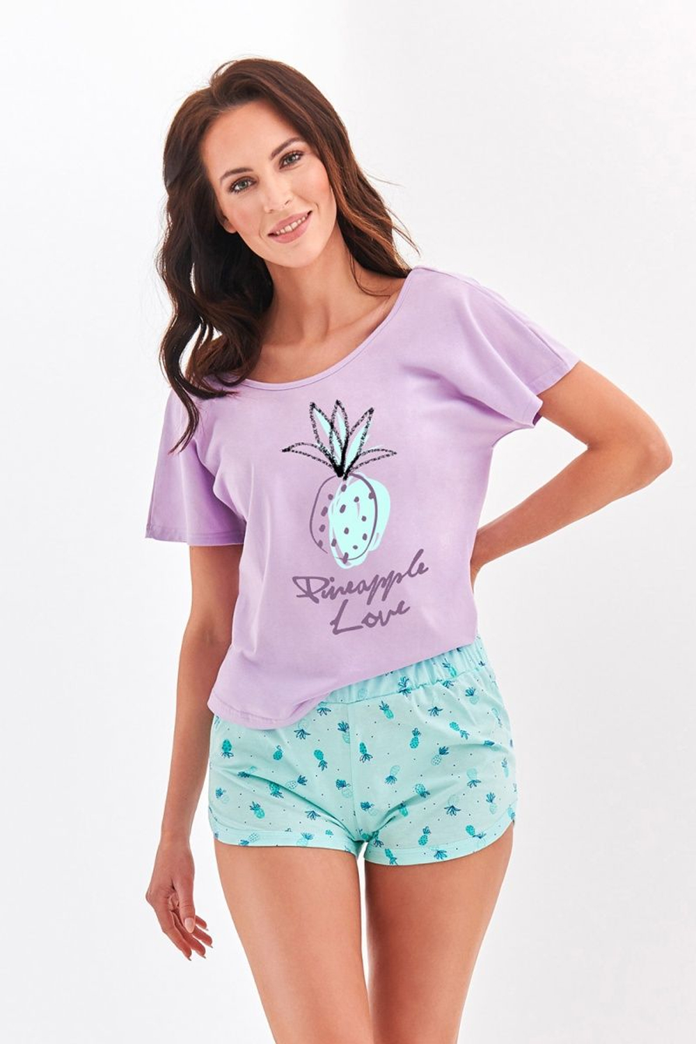 Хлопковая пижама Gabi с яркими принтованными шортами (Размер: S) (Цвет: сиреневый)