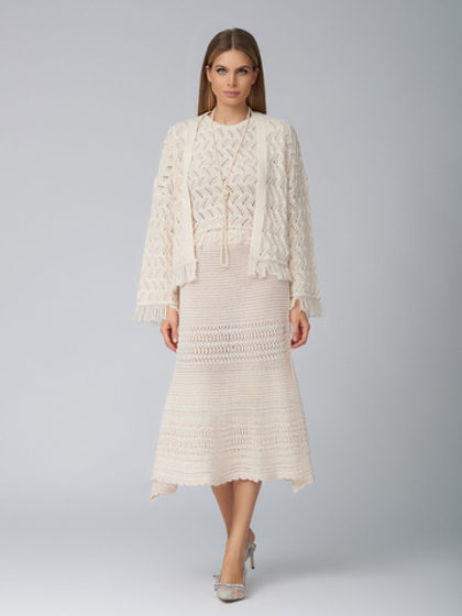 Женская трикотажная юбка молочная с ажурным узором