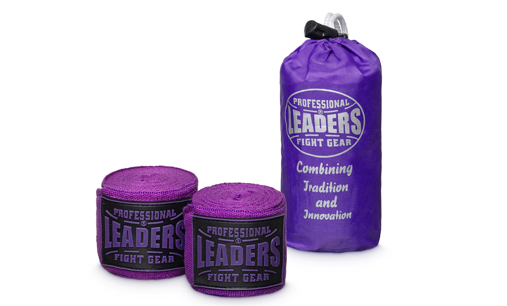 Бинты боксерские LEADERS PRO 84/16  ( 84% PV/16% нейлон, фиолетовый)