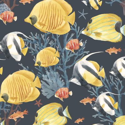 Рыбки и кораллы (темный фон)