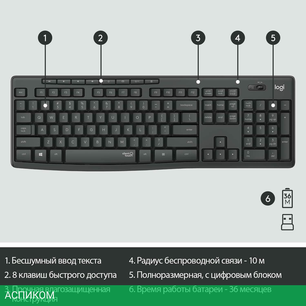 Набор периферии Logitech MK295 Silent черный (920-009807)