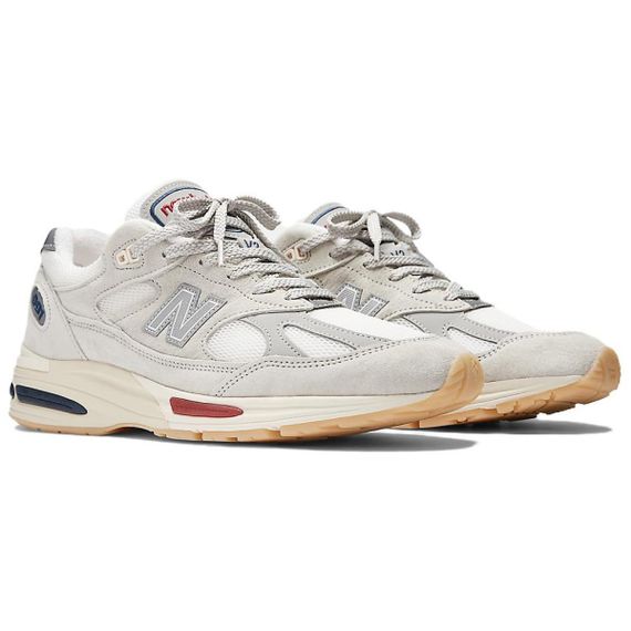 New Balance NB 991 V2 Беговые кроссовки Низкие Серый белый/Белый Средний белый Ярко-красный Мужские