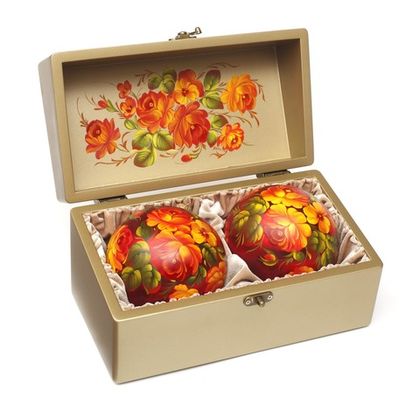 Zhostovo Christmas balls in wooden box - set of 2 balls SET04D-667785863